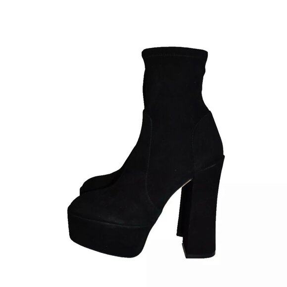 $900 STUART WEITZMAN Skyhigh Stretch Suede Platform Booties BLACK 6.5 (2) (PB28) - Picture 4 of 7